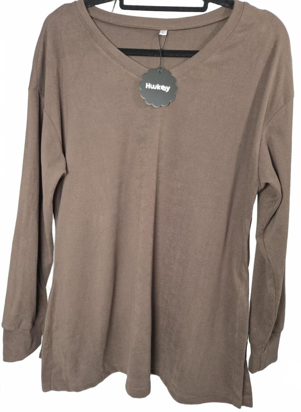 Hukey Long Sleeve V-Neck Brown Shirt